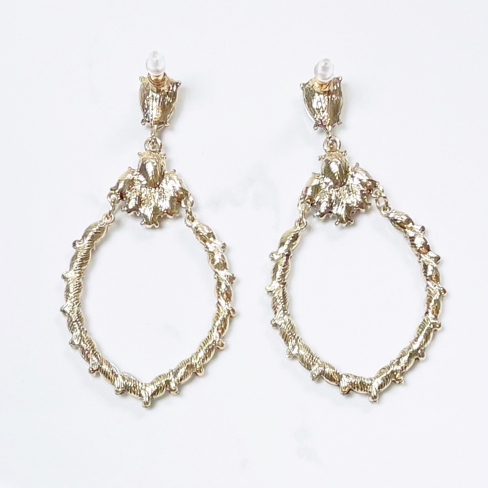“Alana” light blue & clear glass crystal earrings / gold tone large elegant hoop - Picture 7 of 8